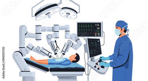 Surgeon Operating with Robotic Surgery System.