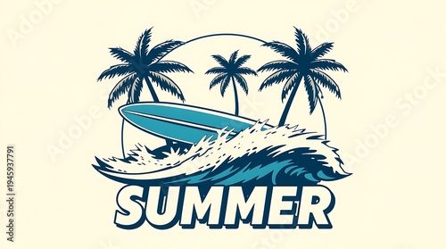 Wallpaper Mural Vintage surfing, vintage surfboards, palm trees, and waves. Add "SUMMER" to it. Vintage-style beach. Torontodigital.ca