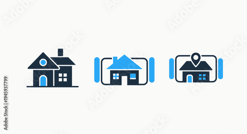 Digital house icons for real estate, smart home, and location services
