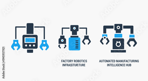 Robotics and automated manufacturing icons for factory infrastructure and intelligent systems