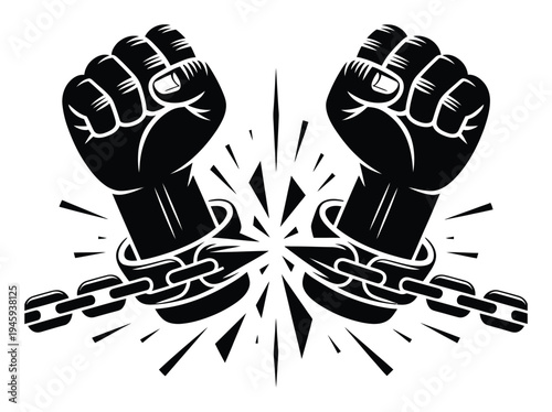 Breaking Free Fists with Chains Vector Illustration