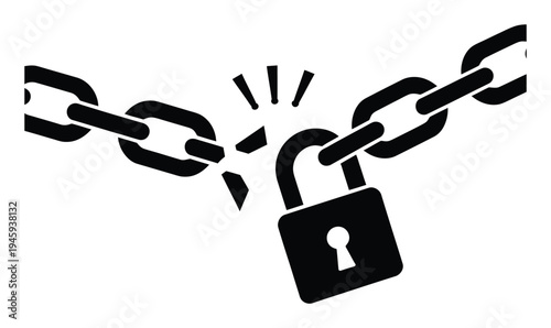 Broken Chain and Lock Vector Illustration