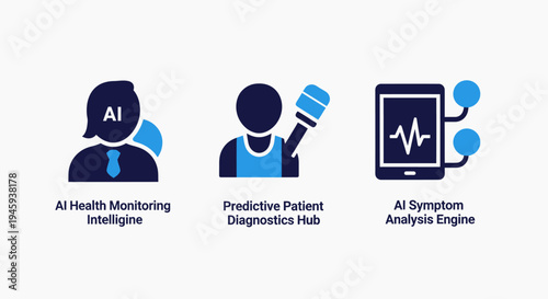Ai health monitoring and predictive patient diagnostics with symptom analysis icons