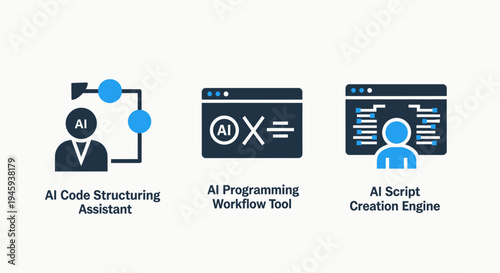Ai code structuring assistant and programming workflow tools with script creation icons