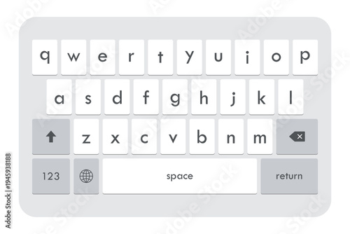 Virtual mobile phone keyboard layout in lowercase alphabet buttons. Vector illustration
