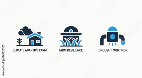 Climate adaptive farm and drought monitoring icons: agricultural resilience for sustainable food production systems