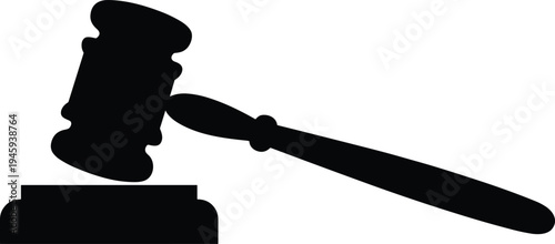 Judge's gavel and sound block silhouette black vector illustration for legal justice, law, and auction concepts, cad drawing flat vector illustration.