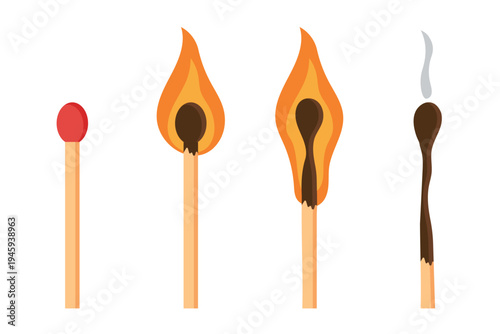 Stage of burning whole match, burning with flame, charred.