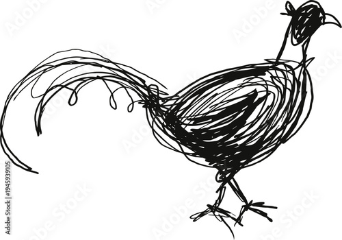 abstract rooster sketch hand drawn black ink rooster silhouette with dynamic lines and expressive strokes