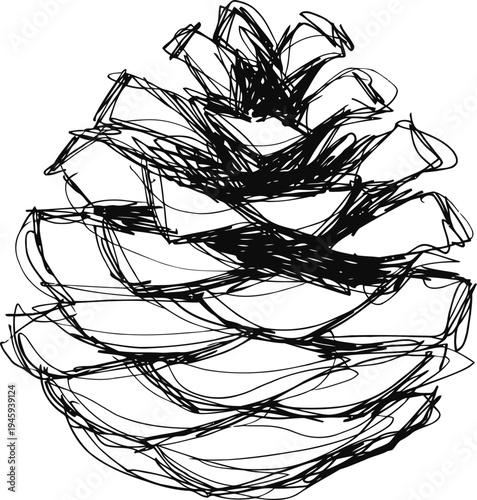 abstract hand drawn pine cone sketch in black ink nature inspired simple illustration of conifer seed cone