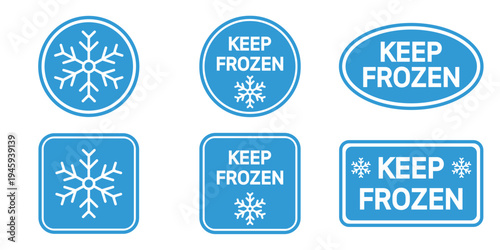 Keep Frozen blue labels. The label on the package of the frozen product.
