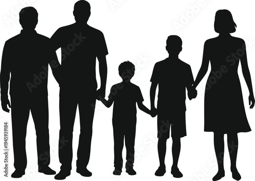 Silhouettes of family holding hands, parents and children together, unity, support, love, generational bond, diversity, family connection, community illustration, social themes
