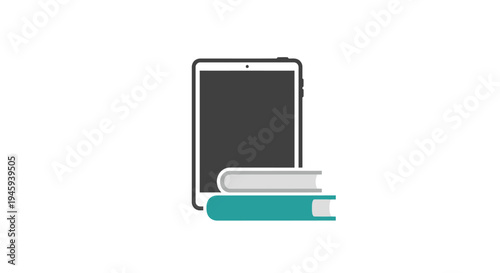 Tablet with Books on White Background.