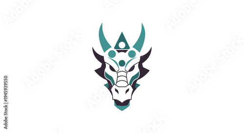 Teal and white fantasy creature head.