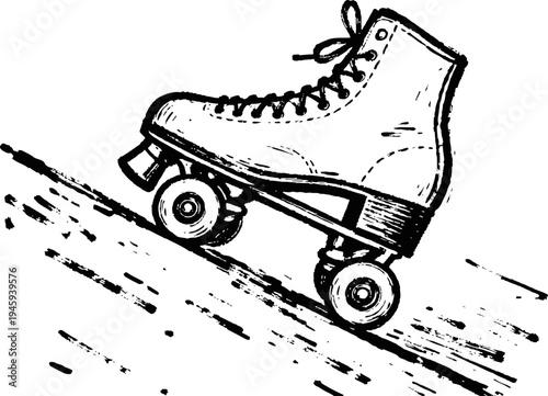 Vintage roller skate classic four wheel shoe with laces, retro sports and recreation equipment