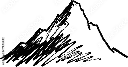 Hand drawn mountain silhouette with rough sketch lines and jagged peak outline