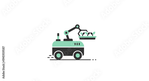 Teal colored robotic vehicle with crane.