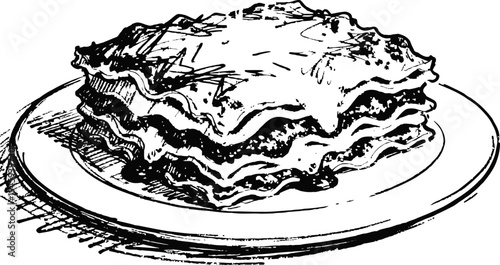 Delicious layered lasagna slice on a plate with textured pasta and savory filling