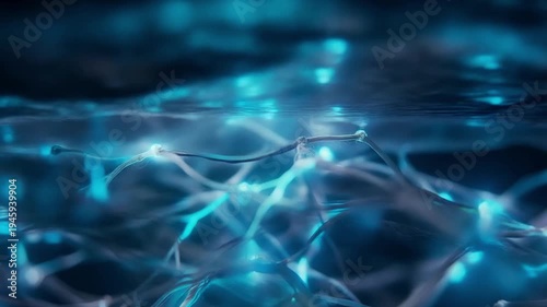 Abstract blue lights shimmer and pulse within organic network motion footage