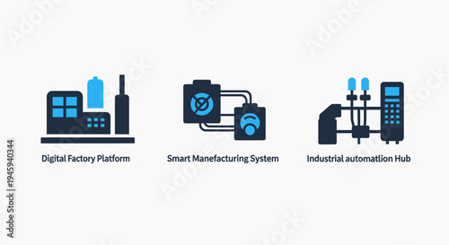 Smart manufacturing and industrial automation icons for digital factory platforms and production systems