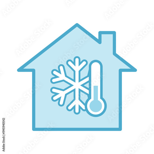 Energy efficient house with snowflake and thermometer symbol. Concept of home insulation, temperature control and energy saving.