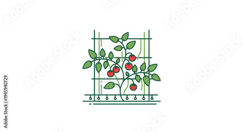 Tomato plant with green leaves growing.