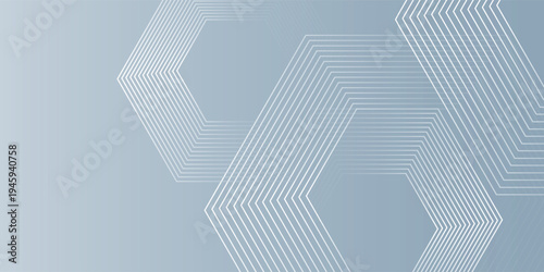 Abstract hexagonal line on gradation gray background. Modern geometric line art design vector illustration background