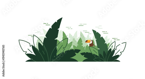 Toucan Bird in Green Leaves Tropical.