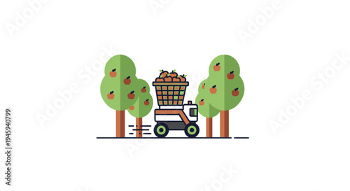 Tractor carrying fruit basket outdoors.