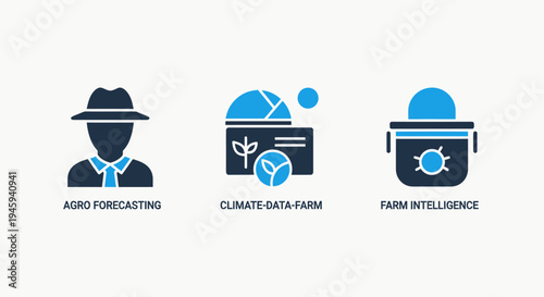 Smart farming icons for agro forecasting, climate data management, and farm intelligence solutions