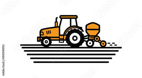 Tractor pulling seed planter machine.