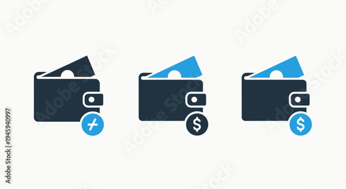Digital wallet and financial management icons for modern payment and budgeting solutions