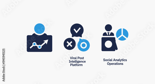Social media analytics and viral post intelligence dashboard icons for business strategy and digital marketing growth