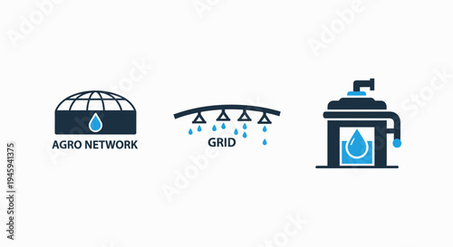 Smart agriculture network with irrigation grid and water tank management icons