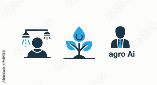 Smart agriculture and agro AI icons for sustainable plant growth and automated irrigation management