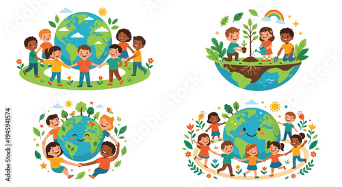 Children protecting the earth a colorful illustration of global unity