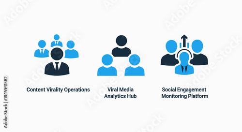 Social media engagement and viral analytics icon set for marketing monitoring and content operations