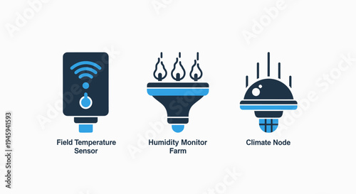 Environmental monitoring icons for field temperature sensor humidity farm tracking and climate node