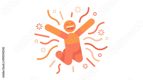 Happy jumping character illustration expressing joy and positive energy. Concept of happiness celebration freedom and emotional wellbeing.