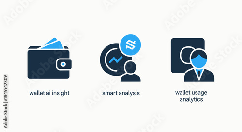 Digital wallet AI insights and smart financial analytics icons for money management