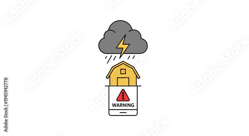Weather warning house storm icon.
