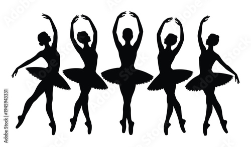 Five Ballerinas Silhouette Vector Illustration