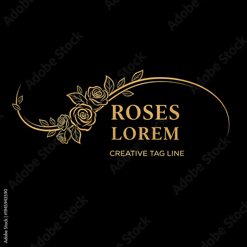 Golden roses logo with creative tag line on black background