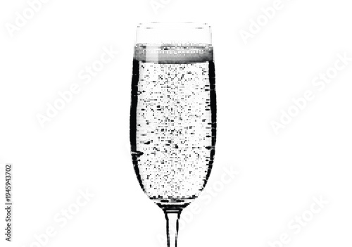 Clear glass wine goblet with bubbly sparkling liquid