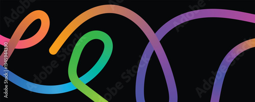 Vibrant multicolored neon light trails on a black background