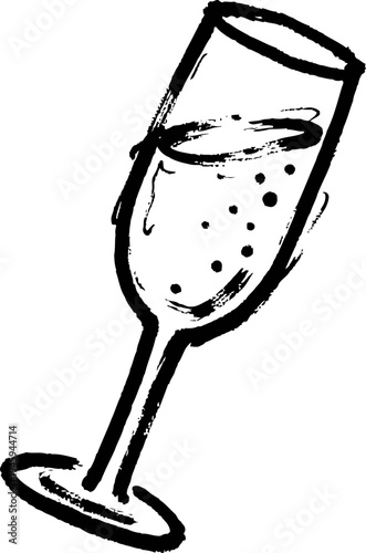 Champagne glass with bubbles hand drawn sketch celebration and party drink illustration in black and white