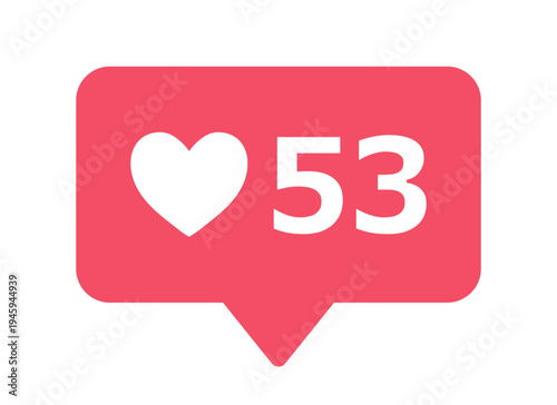 Social media likes counter icon on a white background. Notification pop up heart vector illustration