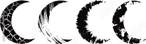 crescent moon phases black silhouettes with textured and distressed designs