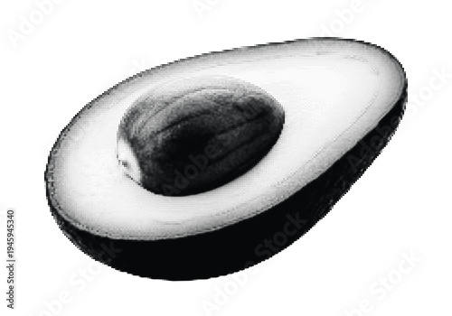 Halftone avocado cross section with seed displayed