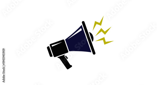 Loudspeaker icon with lightning bolts for announcement and notification, flat vector symbol
